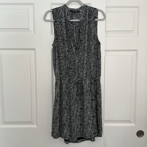 Hilary Radley Navy Patterned V-Neck Button Up Shirt Dress Size 8